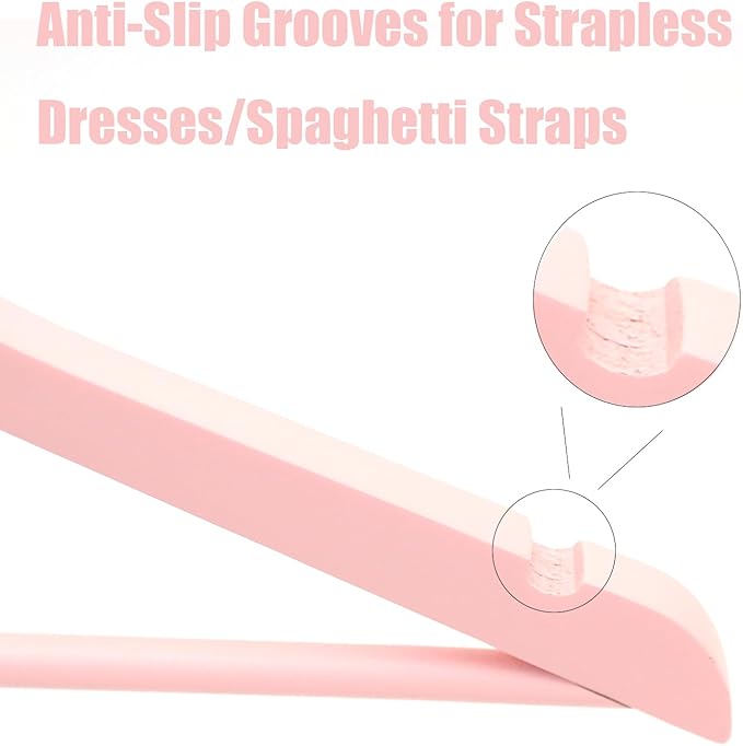 20 Pack Cherry Pink Slim Wood Hangers, Anti-Slip 360° Swivel Space Saving Hangers, Smooth Finish for Women Kids Dress Shirt Coat Closet