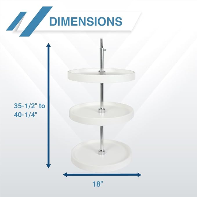 Knape & Vogt PFN18S3T-W 40.25 by 18 by 18-Inch 3-Tier Round Polymer Lazy Susan Cabinet Organizer, Full,White
