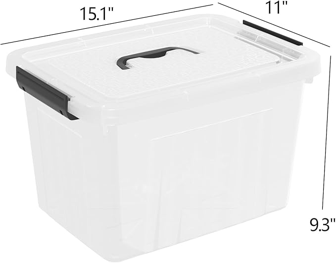 4-pack 20 L Plastic Latching Boxes Totes, Clear Storage Bins with Lids/handles