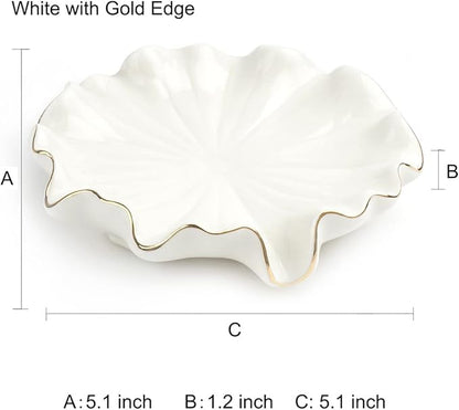 Soap Dish with Drain Ceramic White Lotus Leaf Soap Holder Soap Saver for Bar Soap, Kitchen Sink, and Bathroom Shower