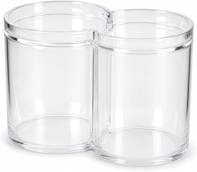 ForPro Clear Acrylic 2-Compartment Apothecary Jar with Lid, Shatterproof Qtip Holder & Cotton Ball Organizer, 28 Oz + 20 Oz Bathroom Vanity Canister for Kitchen, Office Decor, 6.25" x 3.7" x 4.6