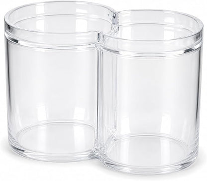 ForPro Clear Acrylic 2-Compartment Apothecary Jar with Lid, Shatterproof Qtip Holder & Cotton Ball Organizer, 28 Oz + 20 Oz Bathroom Vanity Canister for Kitchen, Office Decor, 6.25" x 3.7" x 4.6