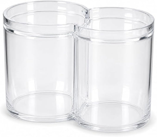 ForPro Clear Acrylic 2-Compartment Apothecary Jar with Lid, Shatterproof Qtip Holder & Cotton Ball Organizer, 28 Oz + 20 Oz Bathroom Vanity Canister for Kitchen, Office Decor, 6.25" x 3.7" x 4.6