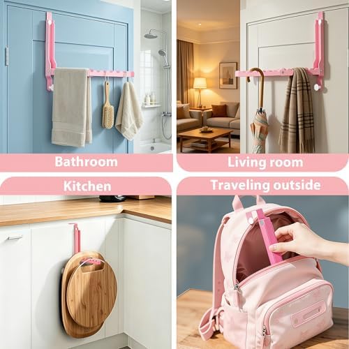 Pink Over the Door Hanger for Clothes Foldable for Space Saving - Image 5