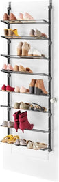 Whitmor 24 Pair Door Shoe Organizer, Heavy Duty Metal & Mesh Shoe Holder,Sturdy Closet Storage Rack Hangs on Closets for Shoes,7.48" D x 23.08" W x 64.76" H,Black