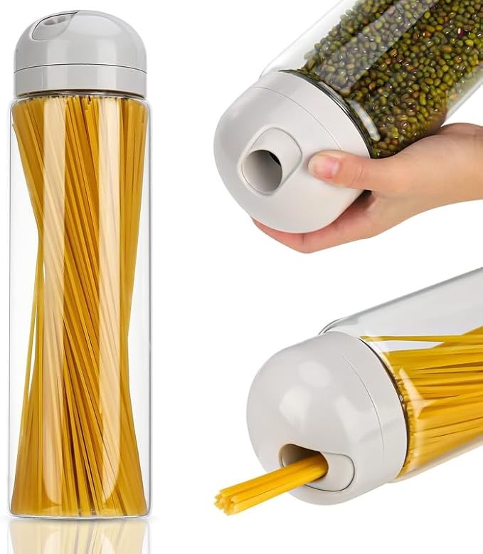 Glass Spaghetti Pasta Storage Container with Lids, Glass Food Storage Jar for Spaghetti, Clear Airtight Food Storage Kitchen Canister for Pasta, Noodles, Nuts, Flour, Cereal