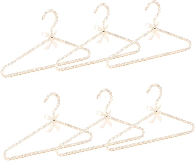 6-Piece Pearl Clothes Hanger Set Wedding Hanger Bridal Bridesmaid Hangers for Wedding Dress Standard Pearl Hangers (Pearl White, 6)