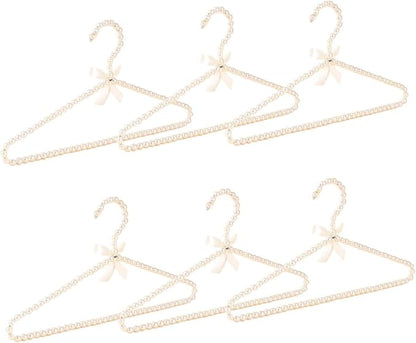 6-Piece Pearl Clothes Hanger Set Wedding Hanger Bridal Bridesmaid Hangers for Wedding Dress Standard Pearl Hangers (Pearl White, 6)