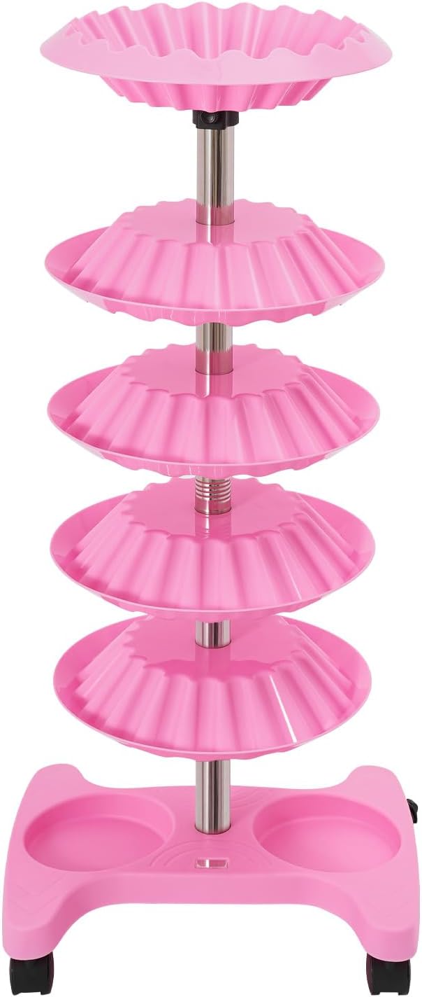 Nail Polish Trolley Display Stand, 5 Tiers Nail Polish Spinning Rack with Wheels, Hold up 120 bottles, Freestanding Nail Polish Storage Racks for Nail Salons, Home (Pink)