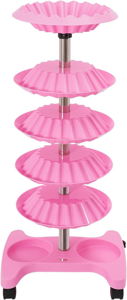 Nail Polish Trolley Display Stand, 5 Tiers Nail Polish Spinning Rack with Wheels, Hold up 120 bottles, Freestanding Nail Polish Storage Racks for Nail Salons, Home (Pink)