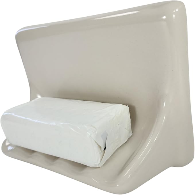 Beige Bone Almond Ceramic Soap Dish Shower Tray Tile in Installation Vintage Mid Century Modern Retro