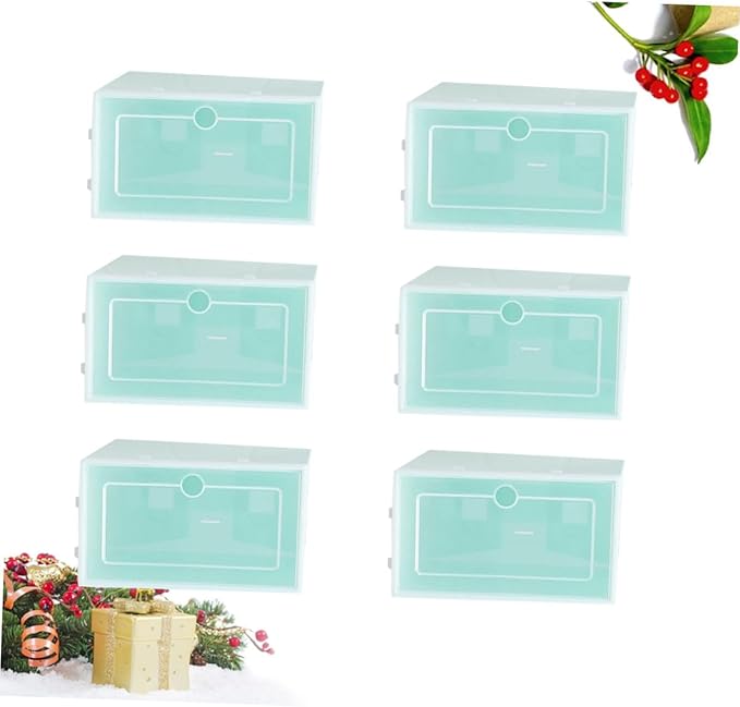Toyvian 6PCS 6pcs Transparent Stackable Shoe Storage Boxes Thickened Plastic Shoe Containers with Front Door for Sneakers for Closet and Living Space Green Small