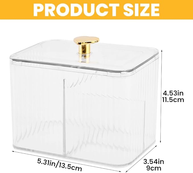Kakalote Qtip Holder Dispenser for Cotton Ball, Cotton Swab, Clear Swab Holder, Qtip Dispenser, Vanity Makeup Organizer, Floss Container(Transparent)