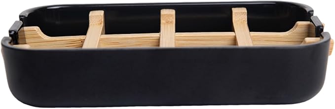 Bamboo Fiber Soap Holder and Soap Dish Combination for Bathroom Bar Soap Holder Sink Deck Bathtub Shower Tray (Black)