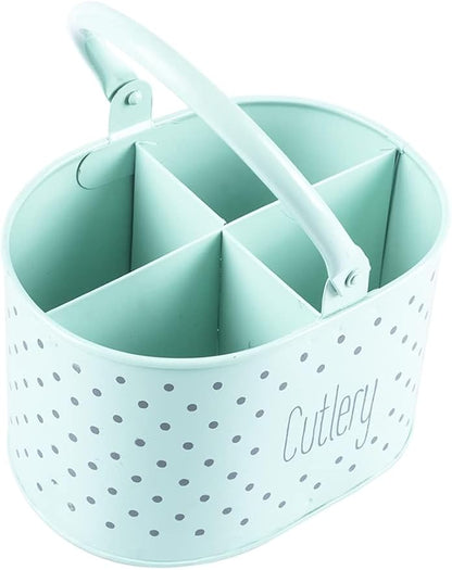 Metal Self Draining Tableware Storage Box - Spoon, Knife, Fork, Chopstick, Cutlery Holder Kitchen Organizer Stand Dining Multifunctional Stand Drawer Organisers, (Green)