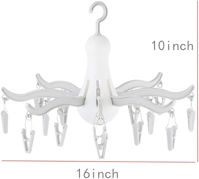 Foldable Clip and Drip Hanger, 8-Claw Octopus Hanging Dryer with 16 Clips, Portable Underwear Hangers, Simple to Fold and Place