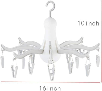 Foldable Clip and Drip Hanger, 8-Claw Octopus Hanging Dryer with 16 Clips, Portable Underwear Hangers, Simple to Fold and Place