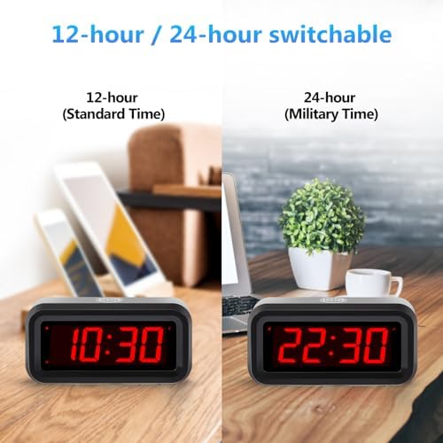 Digital Alarm Clock Battery Operated with LED Display for Bedrooms, Long Battery Life for 12 Months, 3 Brightness Adjustable, 12/24 Hour, Snooze, Black Case with Red Digits - Image 5