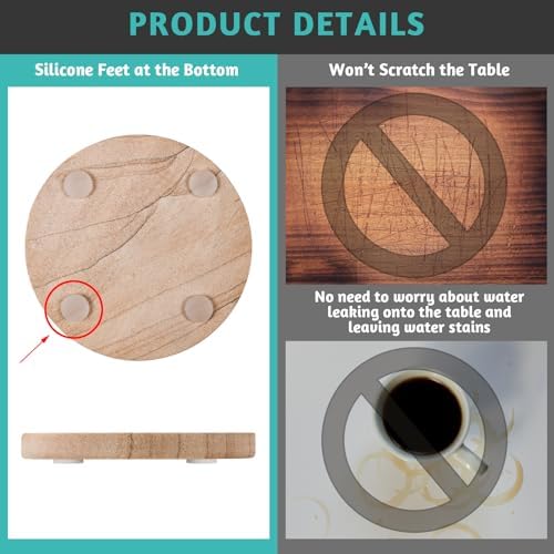 Natural Sandstone Coasters Set of 4 with Holder, 4 in Diameter - Image 3