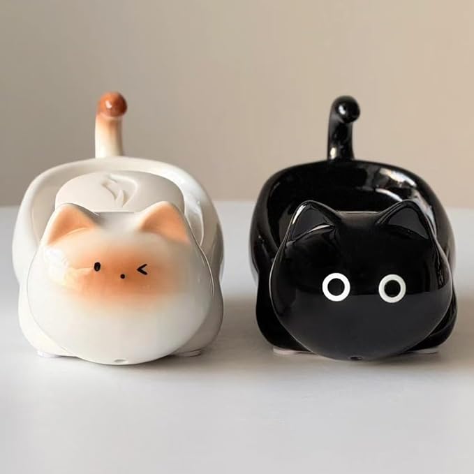 Ceramic Cute Cat Soap Dish, Self-Draining Bar Soap Holder for Shower, Decorative Soap Tray for Bathroom Sink Kitchen Counter, Easy Clean Soap Saver Tray(White)