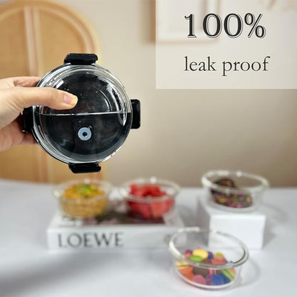 12Oz Round Glass Food Containers With Lids, Small Round Glass Meal Prep Containers,1.5 Cup Clear Food Storage Containers With Lids BPA-Free, Microwave, Dishwasher, Freezer Safe（Black