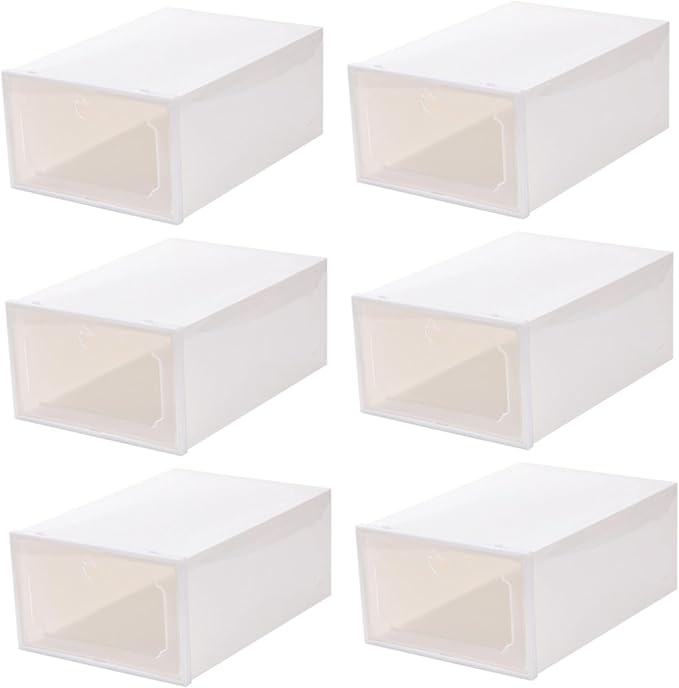 6pcs Large Plastic Drawer-type Shoe Storage Boxes with Flip Lid, Stackable Shoes Organizer for Closet and Entryway Storage