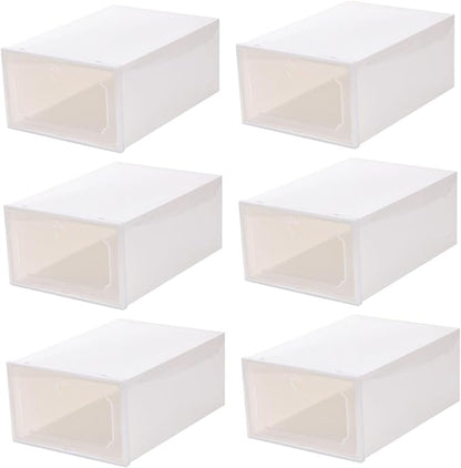 6pcs Large Plastic Drawer-type Shoe Storage Boxes with Flip Lid, Stackable Shoes Organizer for Closet and Entryway Storage