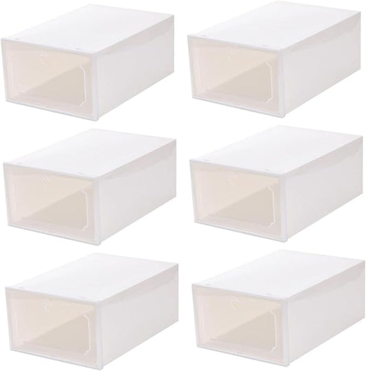 6pcs Large Plastic Drawer-type Shoe Storage Boxes with Flip Lid, Stackable Shoes Organizer for Closet and Entryway Storage