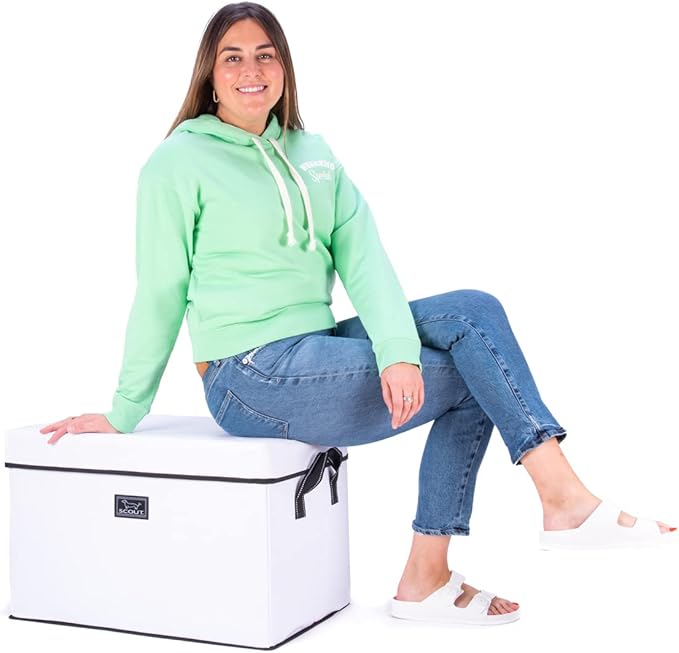 SCOUT Rump Roost LG - Large Lidded Storage Bin with Handles, Collapsible, Stackable, Doubles as Seat or Table, Holds 90 Lbs