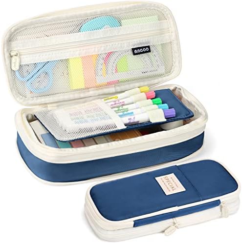 KPX Big Capacity Pencil Pen Case Bag with Zipper Office College School Storage Large Capacity Bag Pouch Holder Box Organizer Colorful (Navy Blue) by KPX