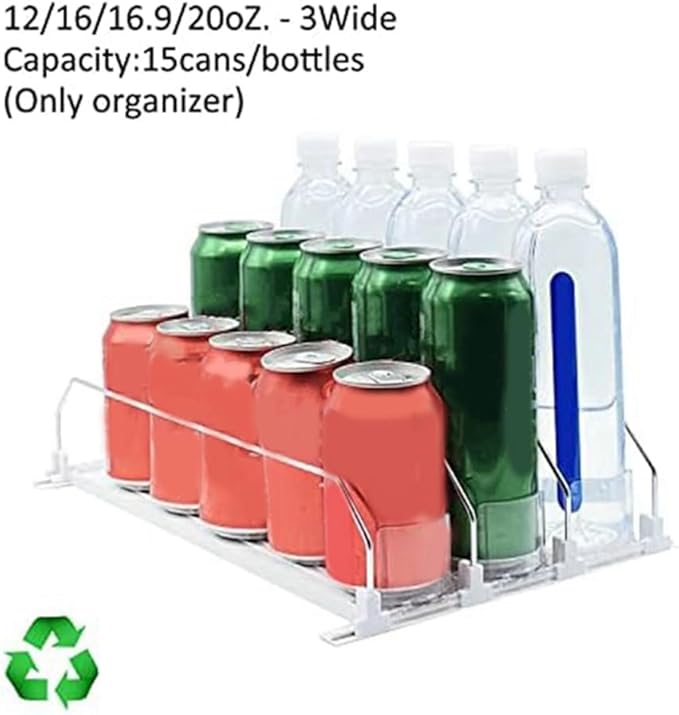 Soda Dispenser White Automatic Pusher Glide for Fridge for Fridge-Holds Up to 15 Cans Shelf Automatic Beverage Propeller