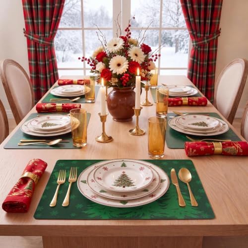MOSAYT Christmas Vinyl Placemats Set of 6, 12 X 17 Inch, Green - Image 3