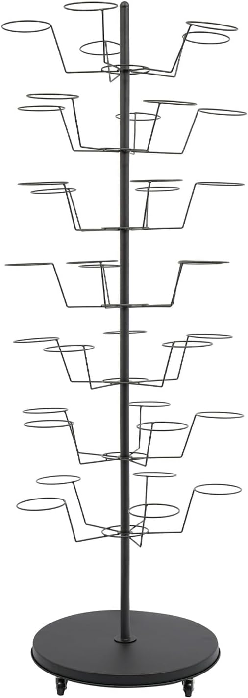 LOYALHEARTDY 7 Tier 35 Hooks Hat Rack Stand, Metal Hat Rack Hat Hangers Freestanding Hat Organizer Rack Display Stand for Wig, Cap, Baseball Hat (Black)