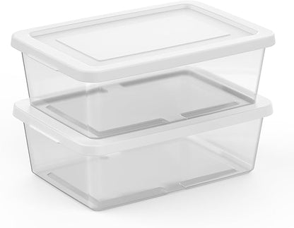 Sterilite 30 Pack Storage Box, 12 Quart Stackable Tote, Clear Plastic Container with Secure Snapping Lids for Home and Office Organization, White