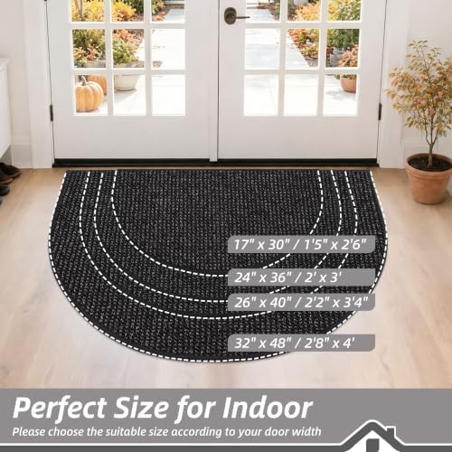 BEQHAUSE Dirt Trapper Door Mat 24" x 36" Half Circle Non Slip Rugs, Black - Image 2