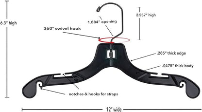 NAHANCO Children’s Plastic Shirt Hangers, Super Heavy Weight - 12" Black with Black Hook (Pack of 100), Made in USA