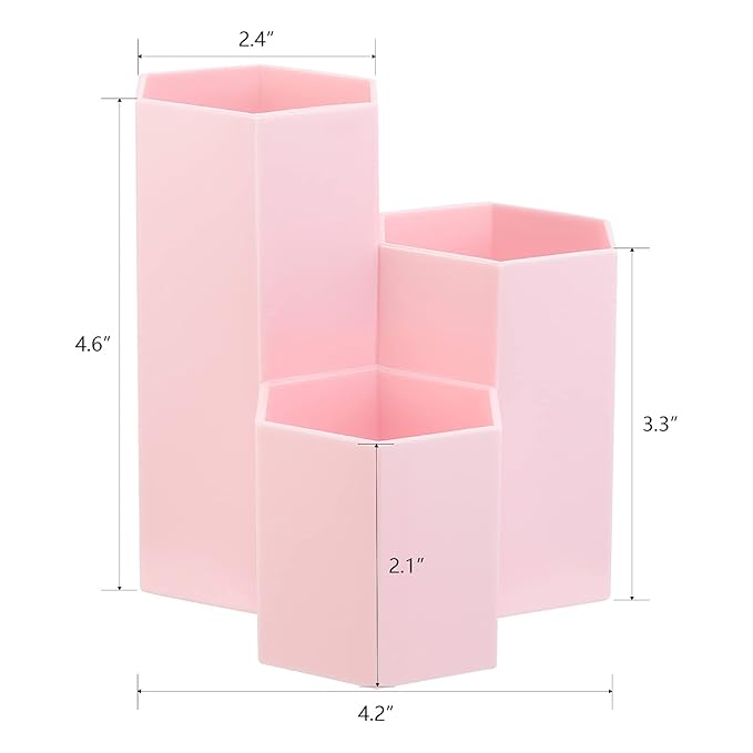 LoveBB Makeup Brush Holder Organizer, 3 Slot Plastic Cosmetics Brushes Pen Storage Solution, Pink