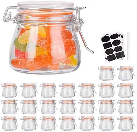 Small Glass Jars With Airtight Lids, Glass Spice Jars 5 oz,Maosn Jars With Leak Proof Rubber Gasket 150ml,Glass Storage Containers With Hinged Lid,Mini Kitchen Canisters 24 Pack