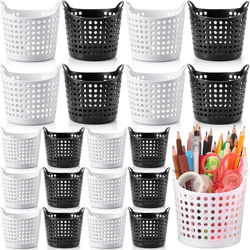 Weysat 36 Pcs Pencil Cup Bulk Plastic Pencil Basket Organizer Desk Basket for Pens Round Pens Holder for Classroom Back to School Office Home Crayon Stationery Organizer Supplies(Black and White) by Weysat
