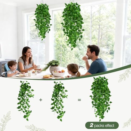 Pothos Vines Artificial 6 Pack, 40" Fake Hanging Plants for Wall Decor Indoor, Green Heart-Leaf Vines for Wall Backdrop Living Room Bedroom Party Decor - Image 4