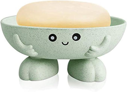 Soap Holder, Cartoon Lovely Soap Box for Bathroom and Kitchen Bathtub Sink Anti-Slip Design Soap Case Cute Soap Dish (Green)
