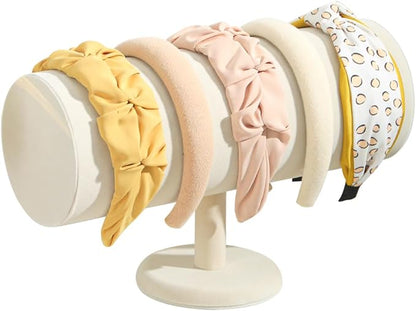 Headband Holder Organizer Tower, Soft Velvet Hairband Stand Display, Hair Hoop Accessories Storage for Home Bedroom or Store Shop Selling (Beige, T-Bar)