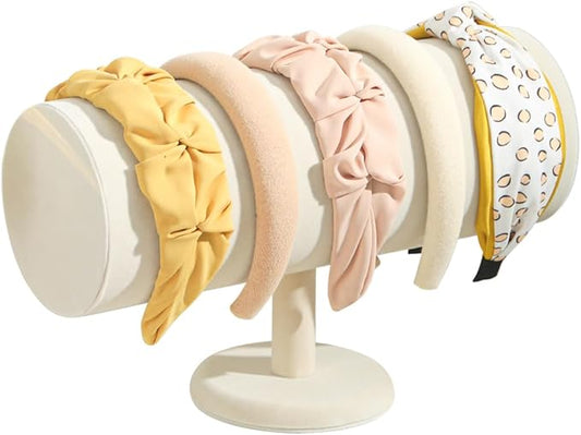 Headband Holder Organizer Tower, Soft Velvet Hairband Stand Display, Hair Hoop Accessories Storage for Home Bedroom or Store Shop Selling (Beige, T-Bar)