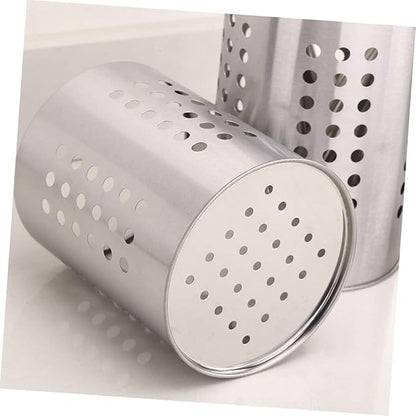 stainless steel cutlery bucket tableware rack cooking utensil organizer flatware cylinder stainless steel utensil drainer chopstick stand case flatware strainer desktop spoon fork