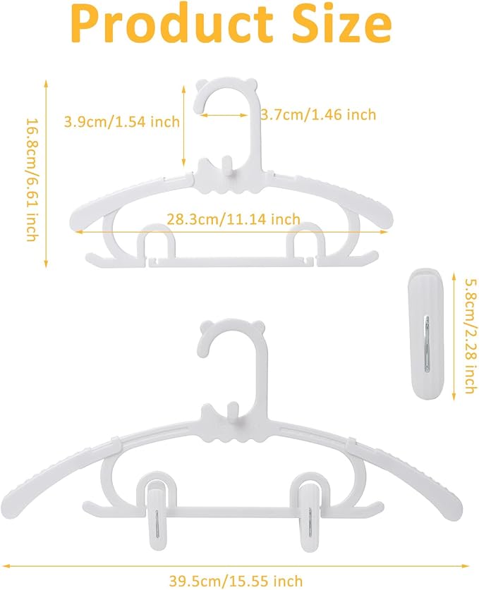 50 Pack Plastic Hangers with 16 Clips, 11-15 inch Adjustable Clothes Hanger, Durable & Non-Slip, Space Saving Coat Hanger for Pants, Jackets and Dress (White)