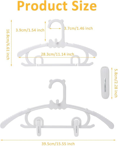 50 Pack Plastic Hangers with 16 Clips, 11-15 inch Adjustable Clothes Hanger, Durable & Non-Slip, Space Saving Coat Hanger for Pants, Jackets and Dress (White)
