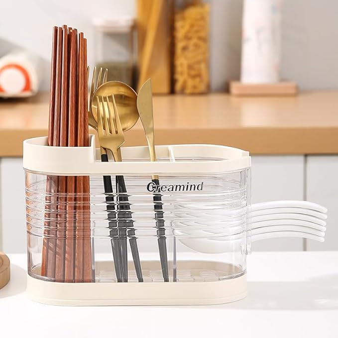 Clear Countertop Cutlery Drying Holder Utensil Holder Cutlery Drainer Tableware Holder Box Tabletop Separated Fork Chopstick Kitchen Storage Cutlery Utensil Organizer