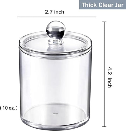SheeChung Clear Acrylic Qtip Holder with Labels–Shatterproof Plastic Apothecary Jars for Bathroom Organization–Vanity Cotton Swab Holder Canisters for Cotton Balls, Pads, Floss Picks-Minimalist Decor