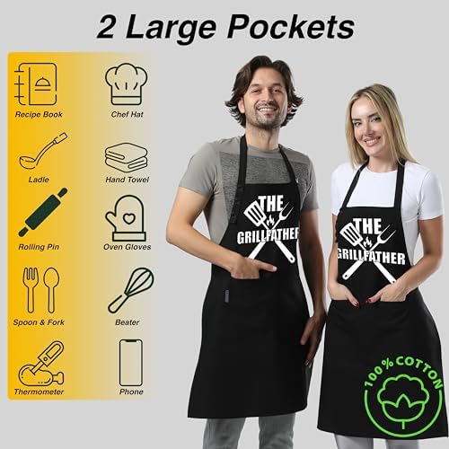 TOSHEX Kitchen Apron Cotton Waterdrop Resistant Adjustable Button Women Men - Image 2