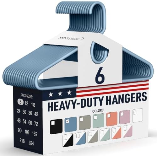 Heavy Duty Clothes Hangers 6 Pack – Made in the USA – 8lb Capacity Plastic Hangers for Adult Clothing – Durable for Pants, Coats, Jackets, or Jeans – Blue by NeatiesHangers